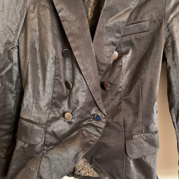H&M Womens Size 4 Jacket Short Black Shimmer Silver Buttons Rock Preppy - Picture 3 of 9